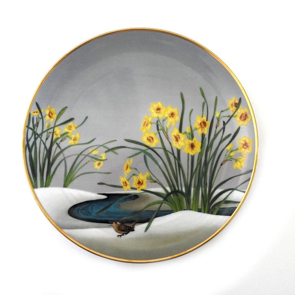 Painted Ceramic Dinner Plate Naoka Nobata 1979 December Daffodils